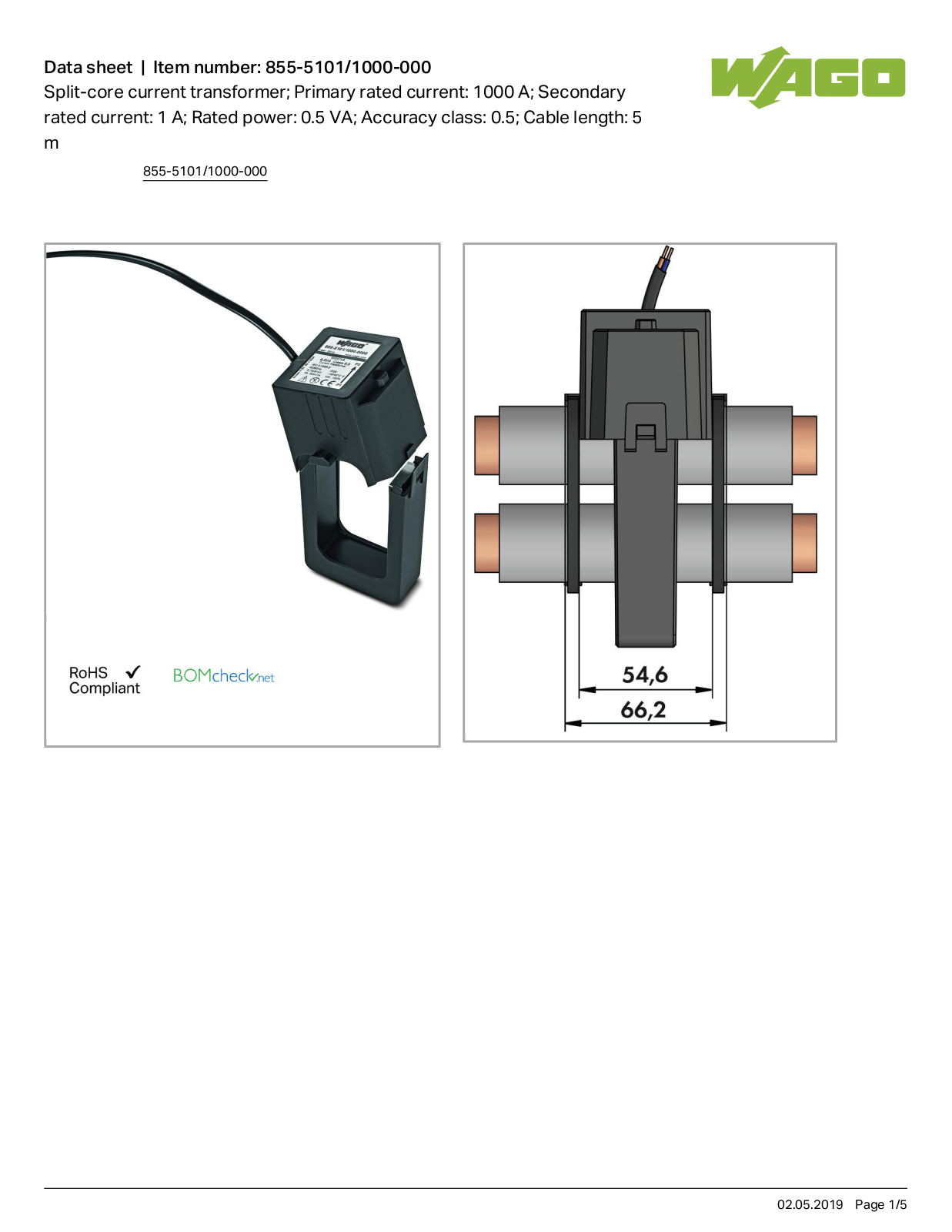 Wago 855-5101/1000-000 Data Sheet