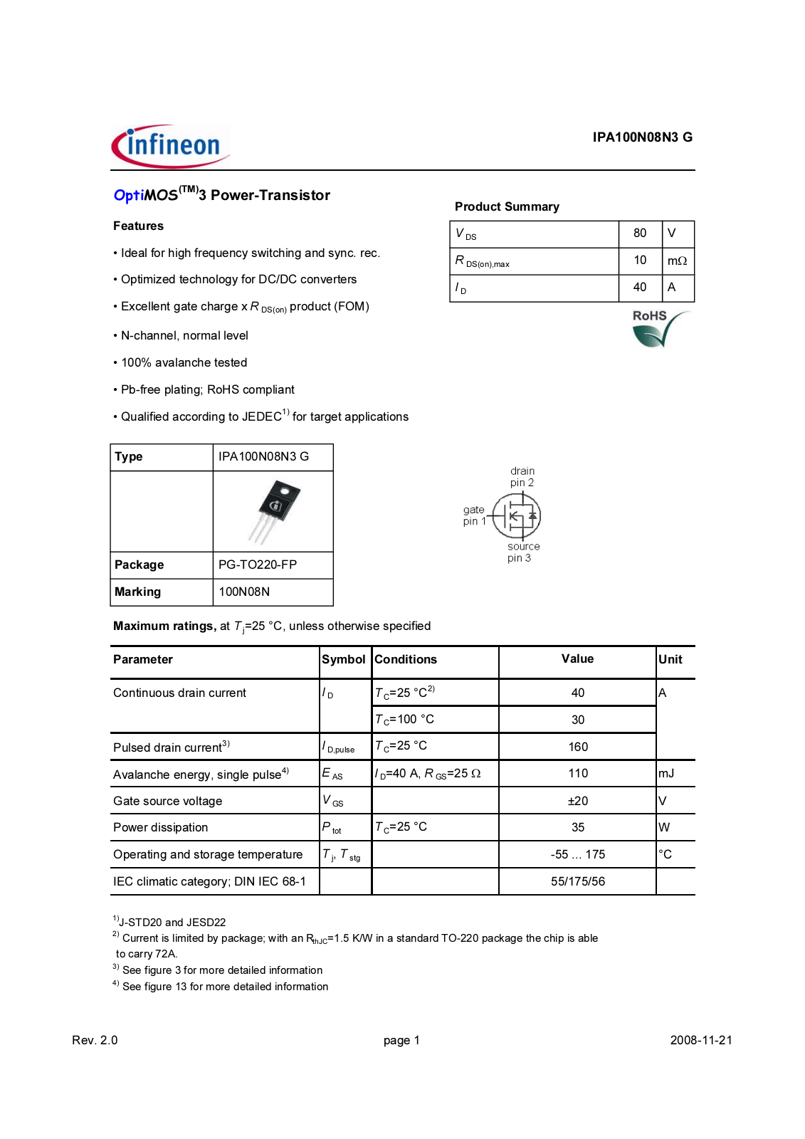 Datasheet ipa100n08n3_rev2.0 Datasheet - ManualMachine.com