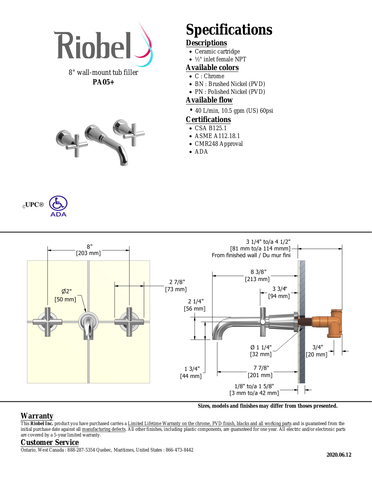 Riobel PA05BN, PA05PN, PA05C Specifications - ManualMachine.com