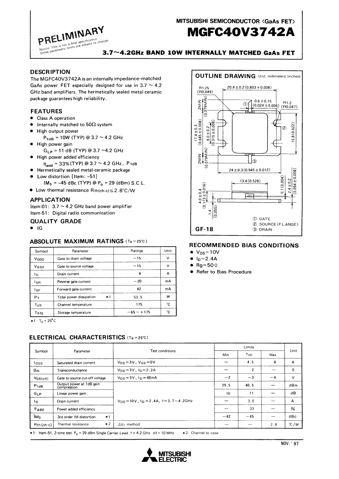 Mitsubishi MGFC40V3742A Datasheet