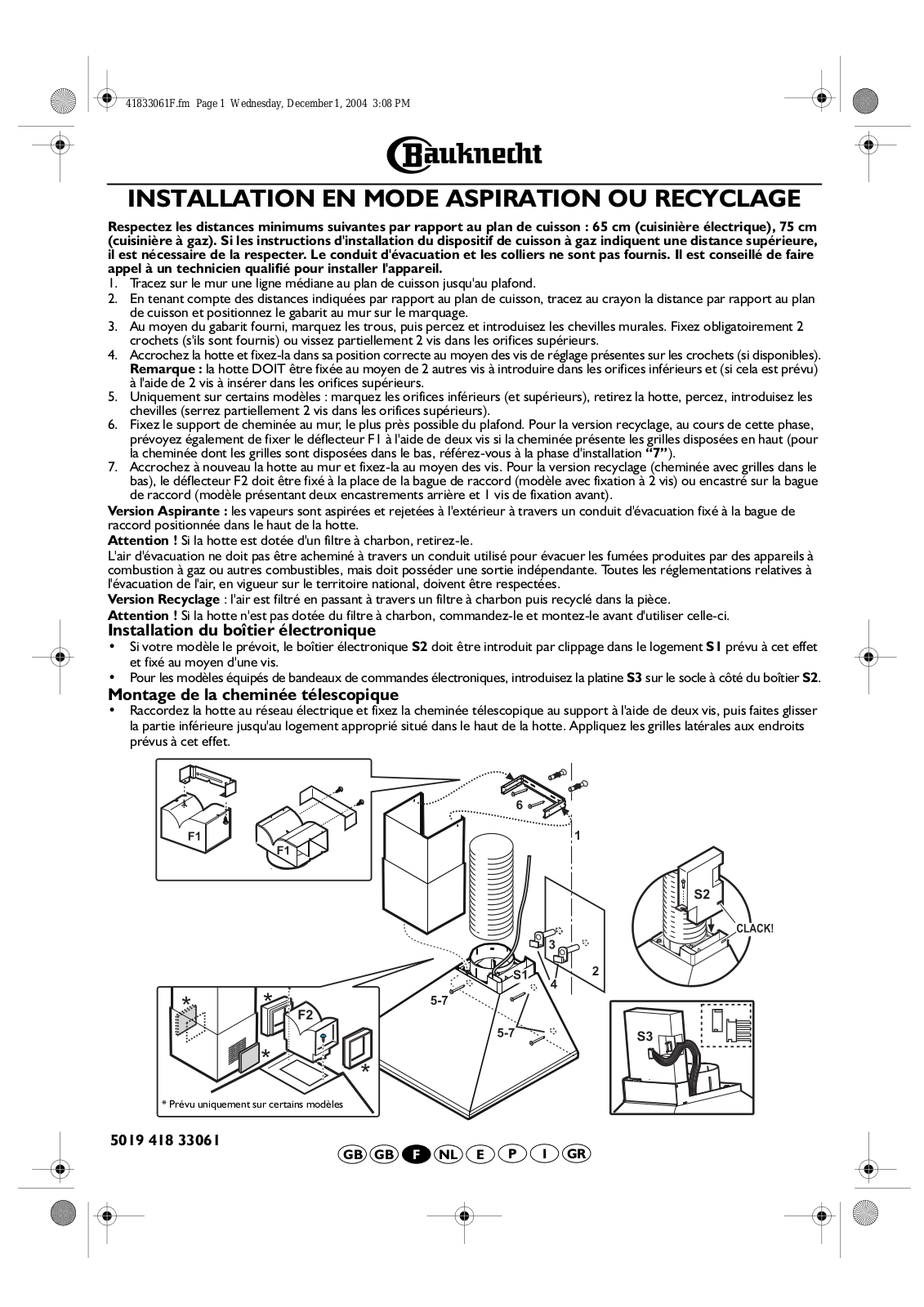 Whirlpool DKE 3360, DKE 3090, DKN 1760, DKE 3390, DKE 5760 INSTALLATION SHEET