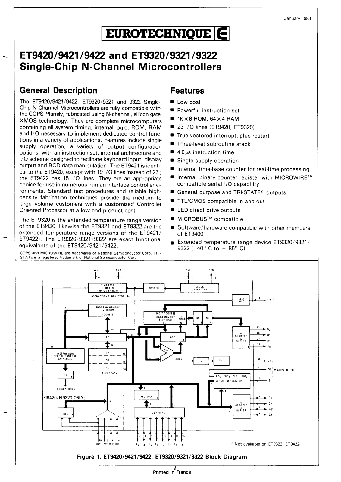 EUROT ETL9321-N, ETL9422-N, ETL9421-N, ETL9420-N, ETL9322-N Datasheet