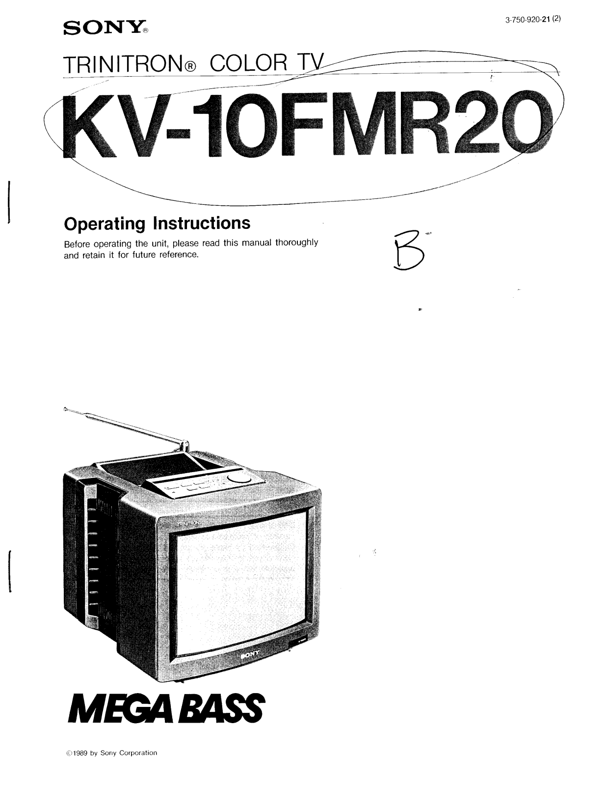 Sony KV-10FMR20 Operating Manual