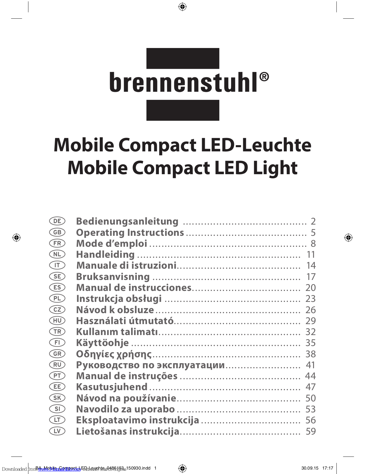 brennenstuhl ML SN 4005 IP 54, ML CN 130 1S IP 54, ML CN 150 1S IP 54 Operating Instructions Manual