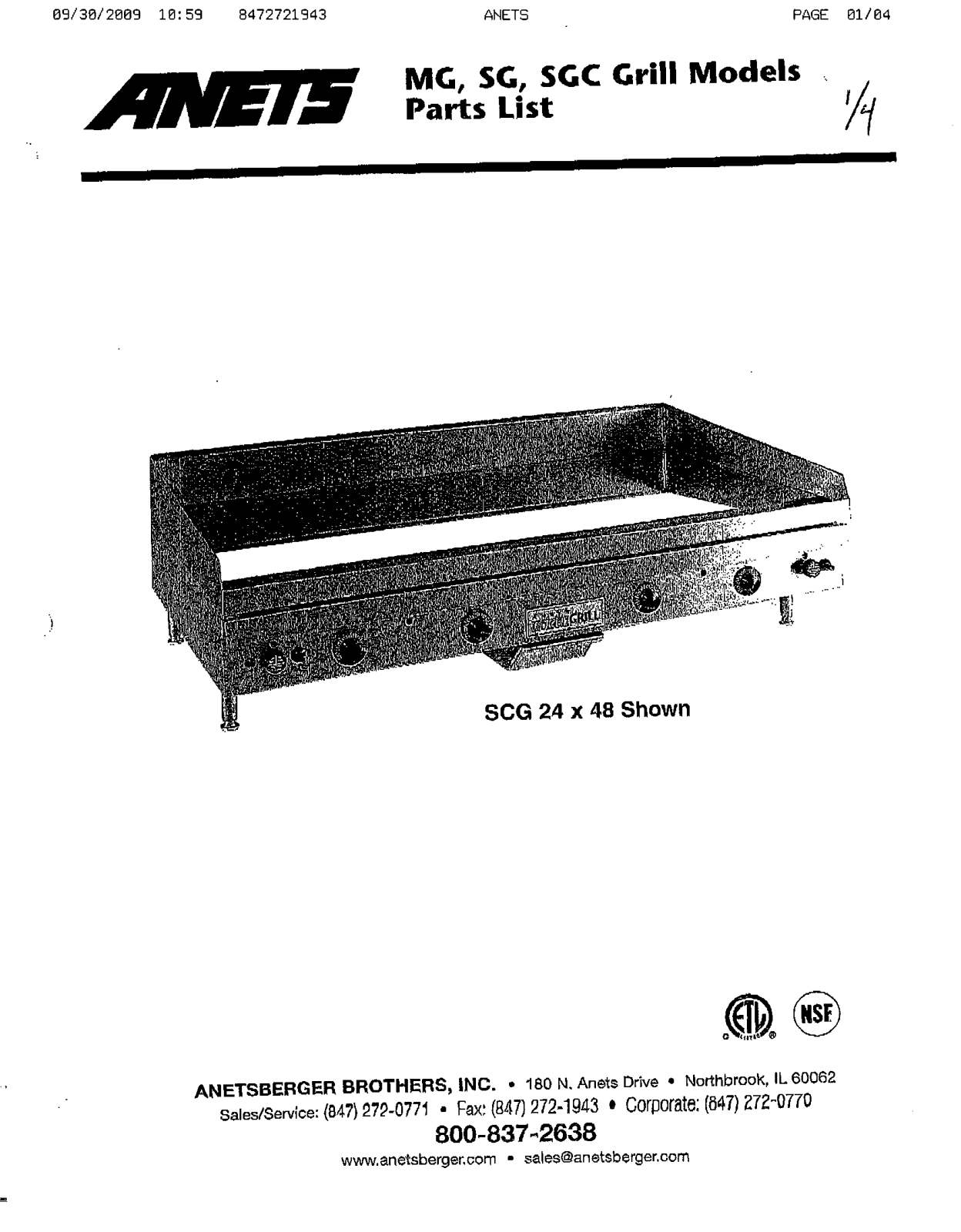 Anets MG24 Parts List