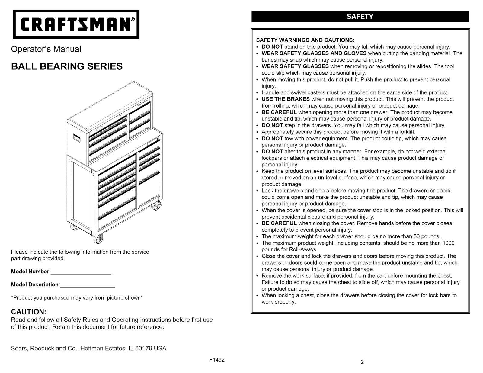 Craftsman Ball Bearing Owner's Manual