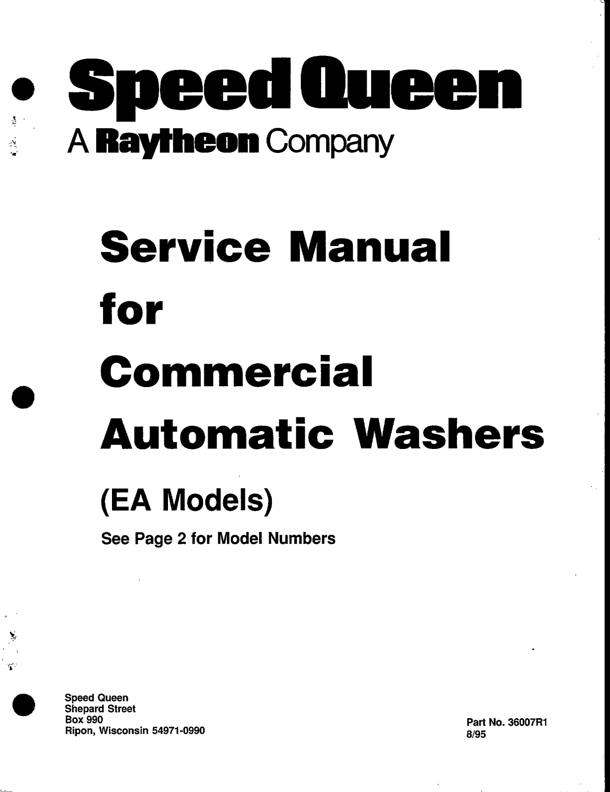 Speed Queen EA series Service Manual