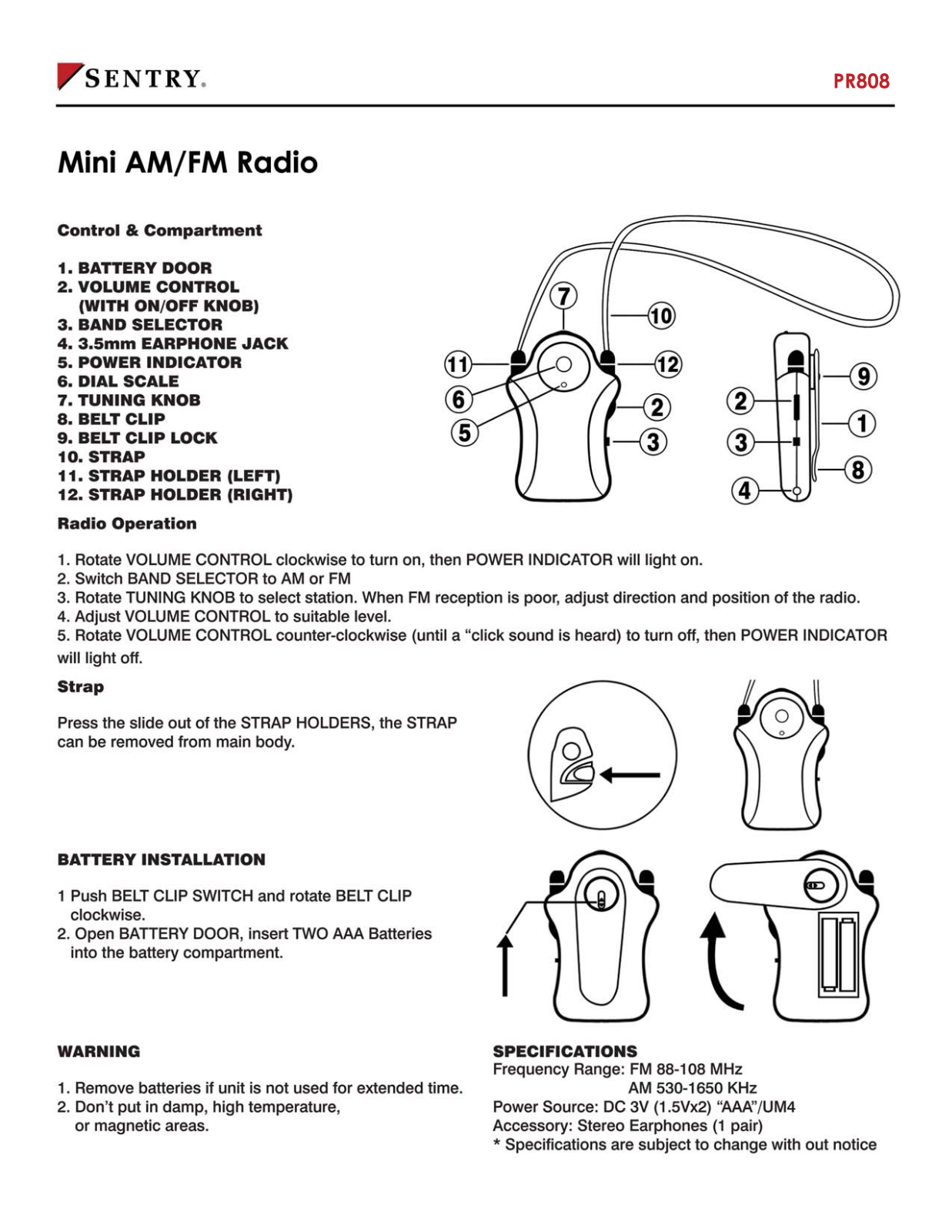 Sentry PR808 Instruction Manual