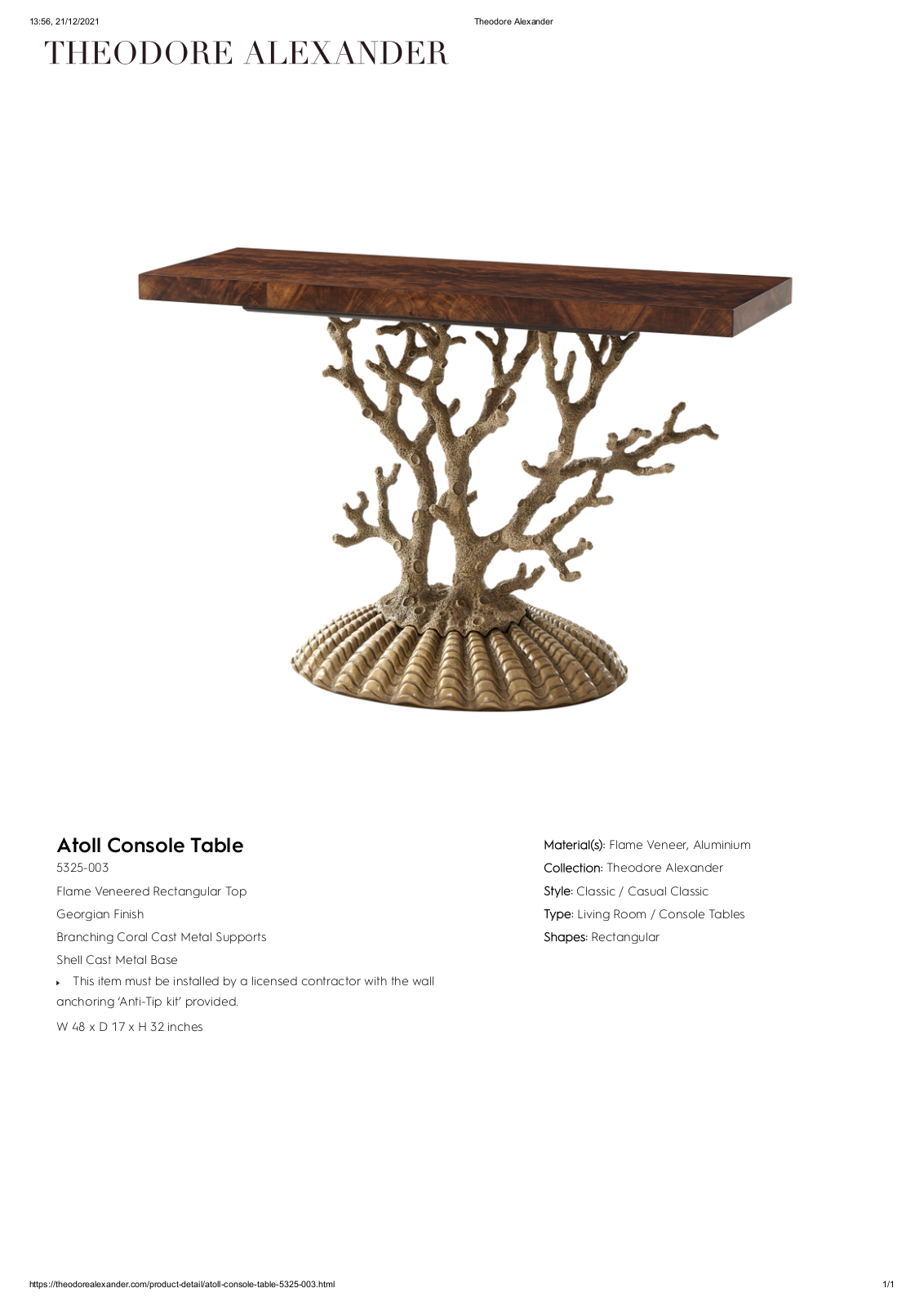 Theodore Alexander FPLJ3069 Specifications - ManualMachine.com