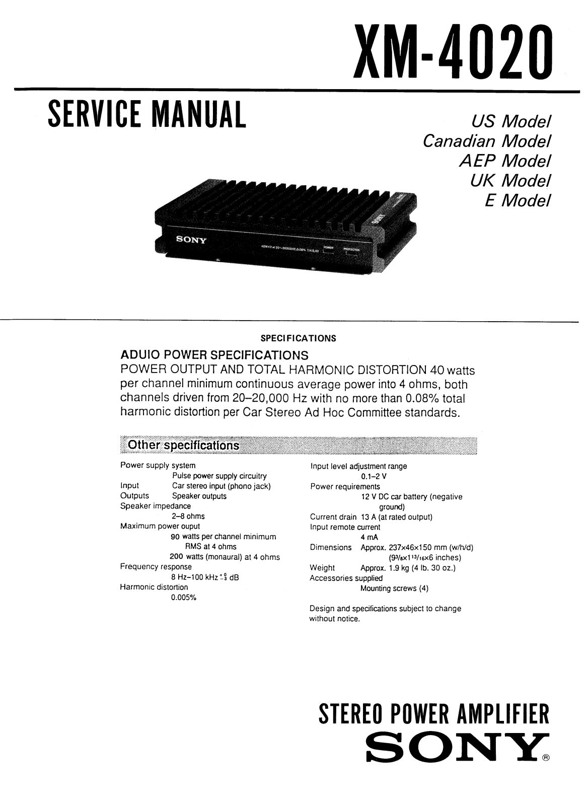 Sony XM-4020 Service manual
