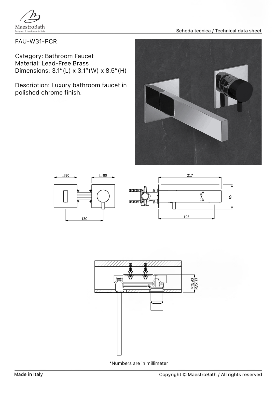 Maestro Bath NCWH1201 Specifications