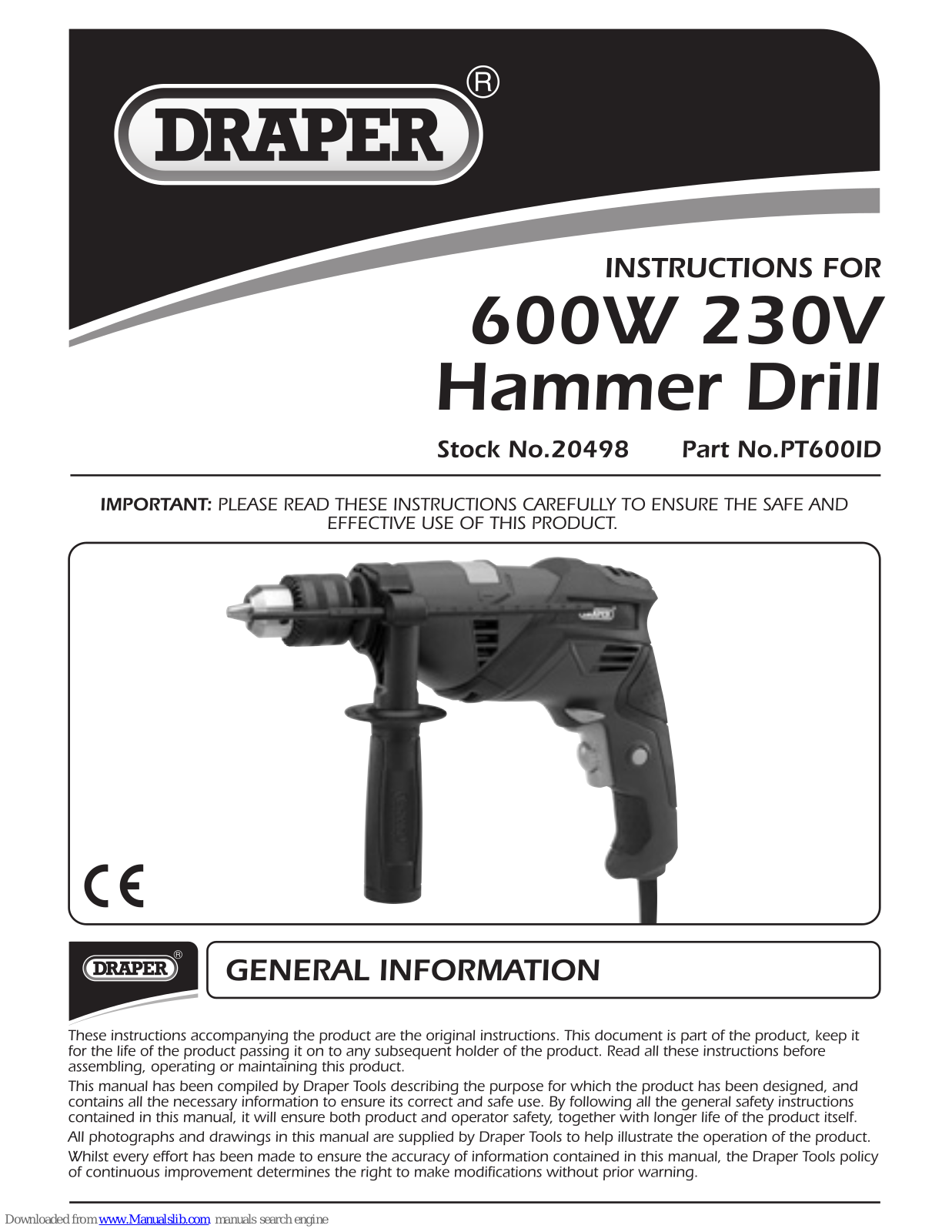 Draper PT600ID Instructions For - ManualMachine.com