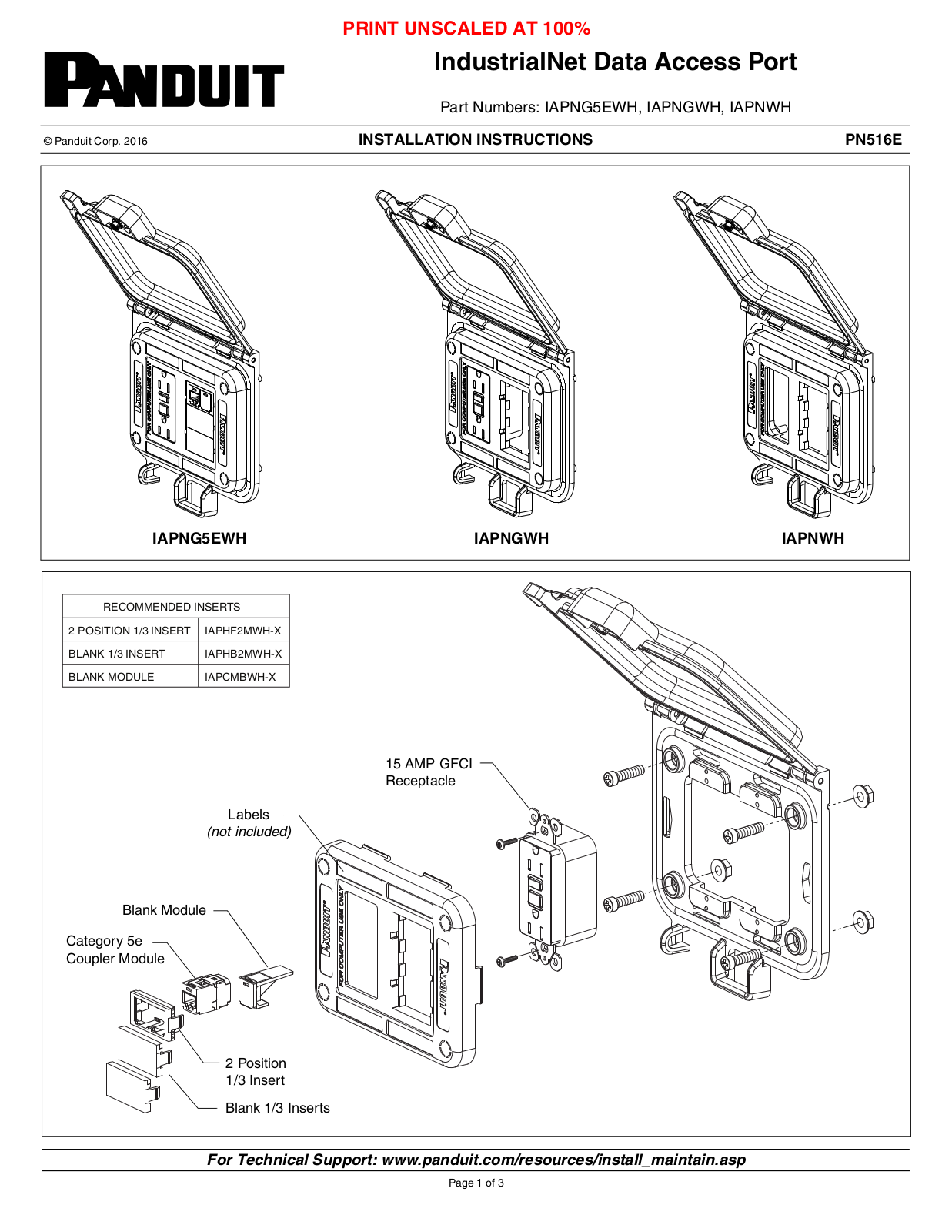 Panduit IAPNG5EWH, IAPNGWH, IAPNWH Installation Instructions Manual