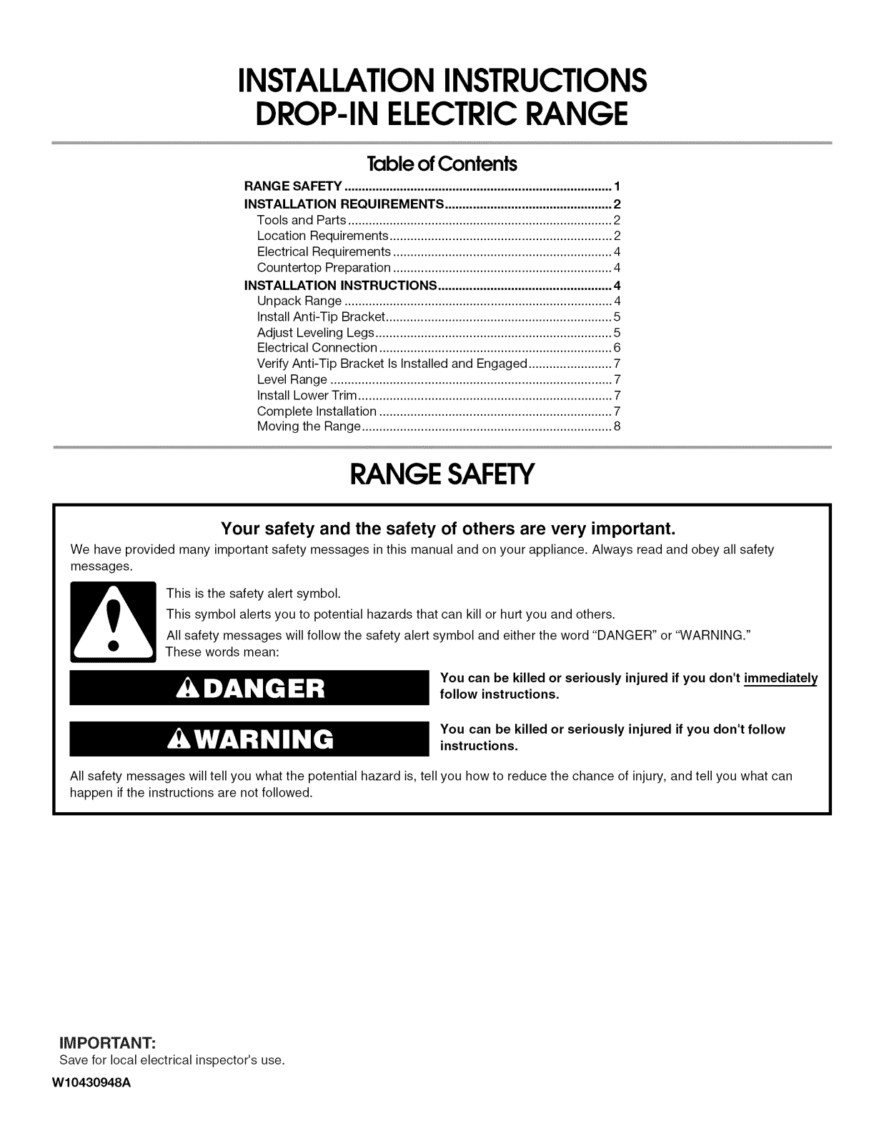 Whirlpool WDE350LVS02, WDE350LVQ02, WDE350LVB02 Installation Guide - ManualMachine.com