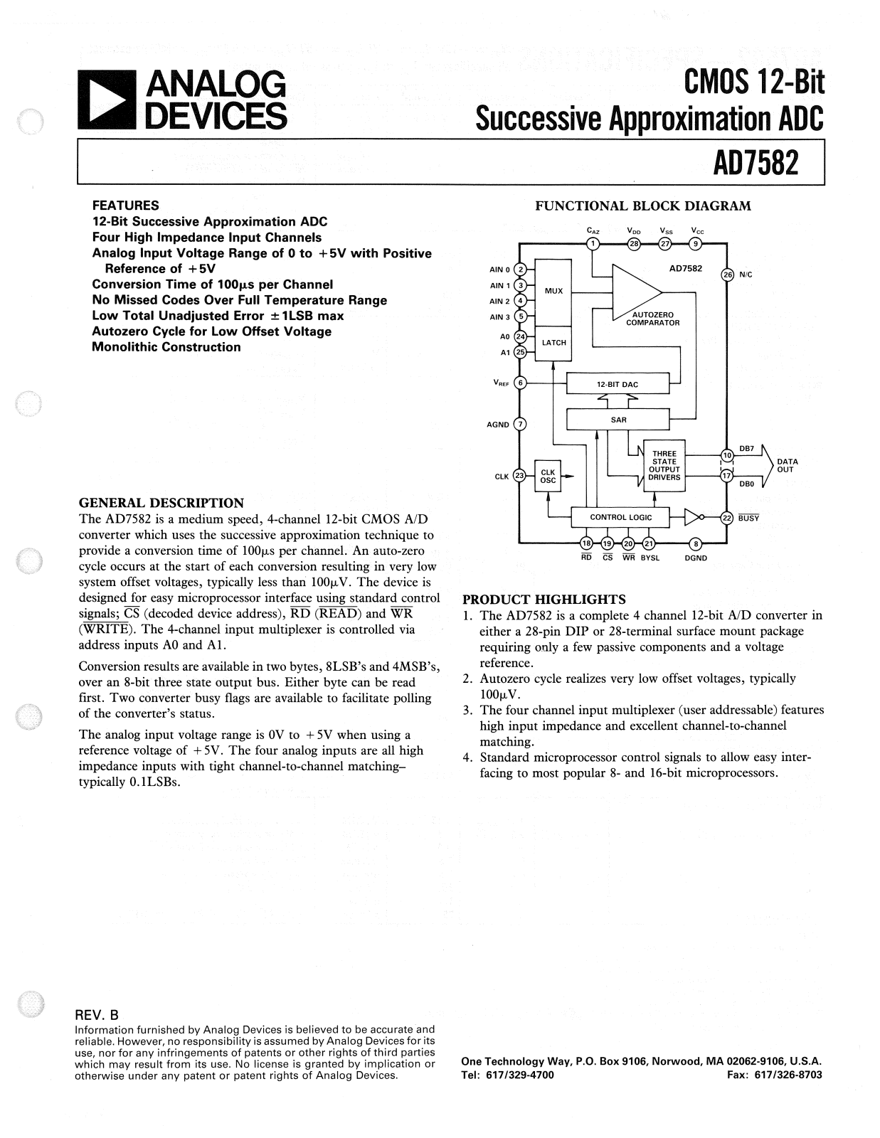 ANALOG DEVICES AD7582 Service Manual