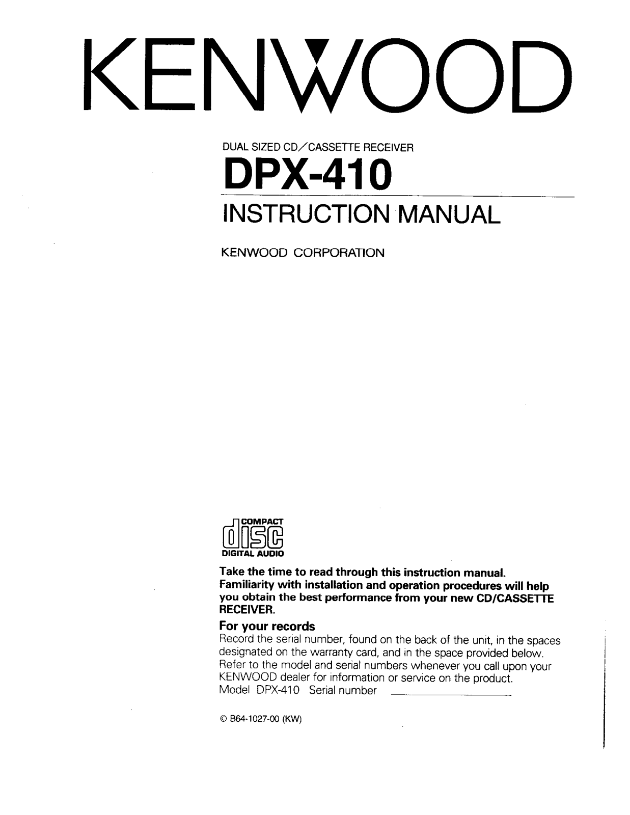 Kenwood DPX-410 Owner's Manual