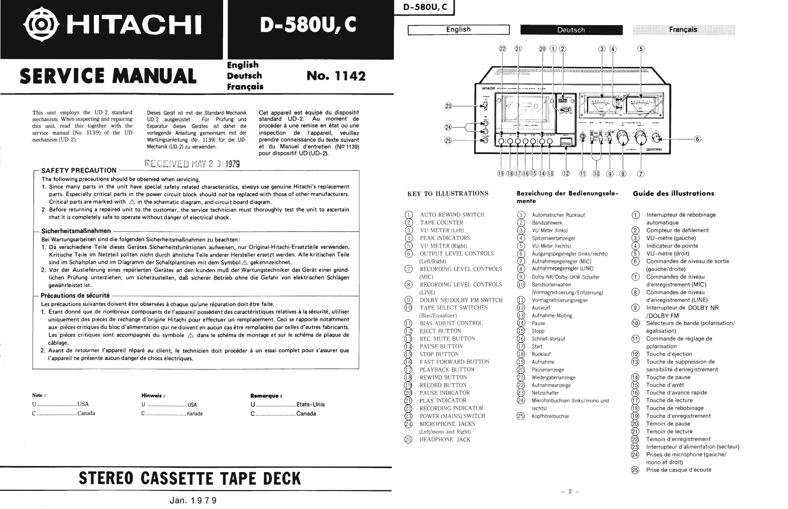 Hitachi D-580-U, D-580-C Service Manual