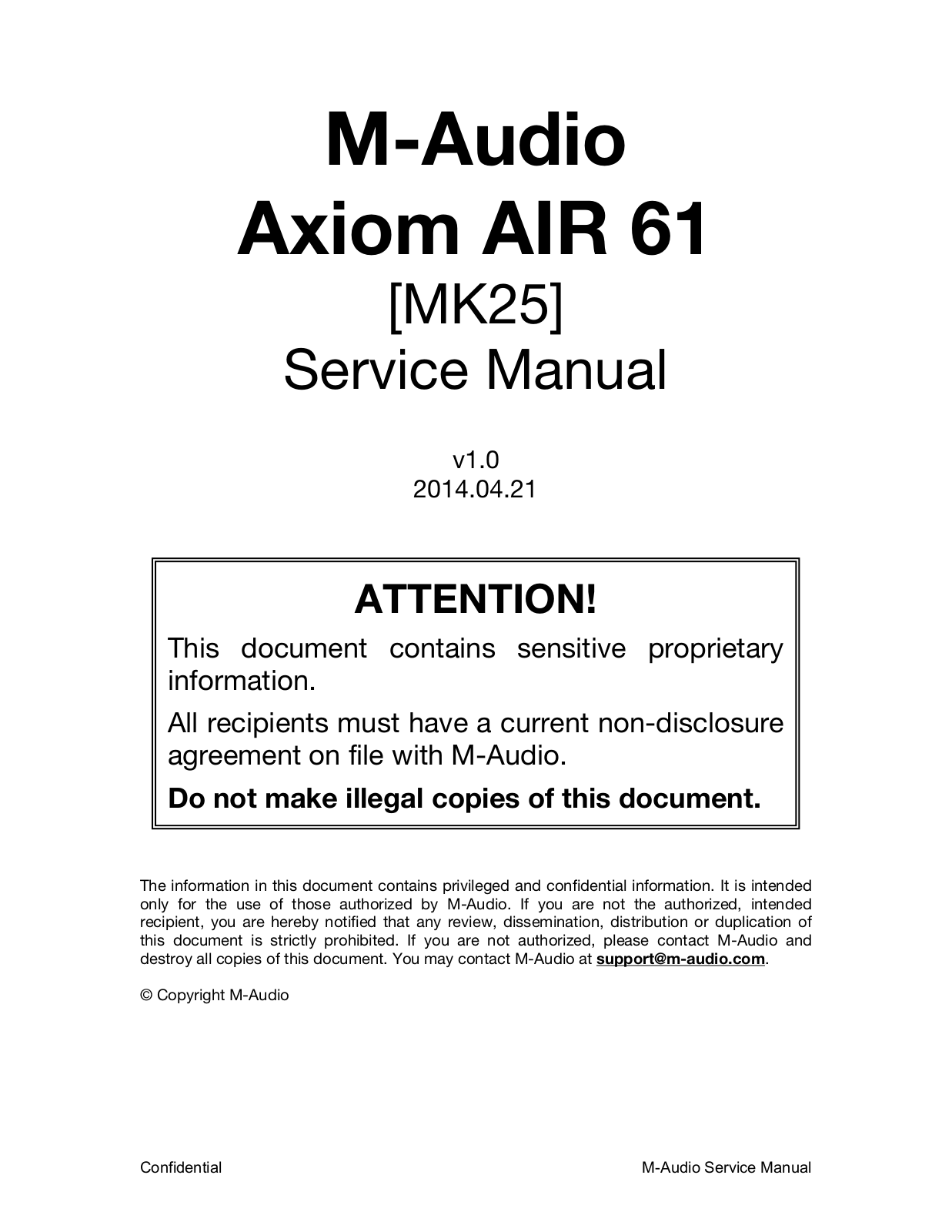 M-Audio Axiom-Air61 Service Manual