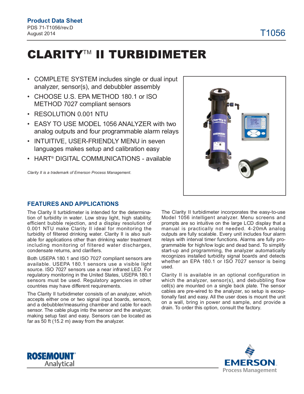 Rosemount Analytical T1056 Specifications