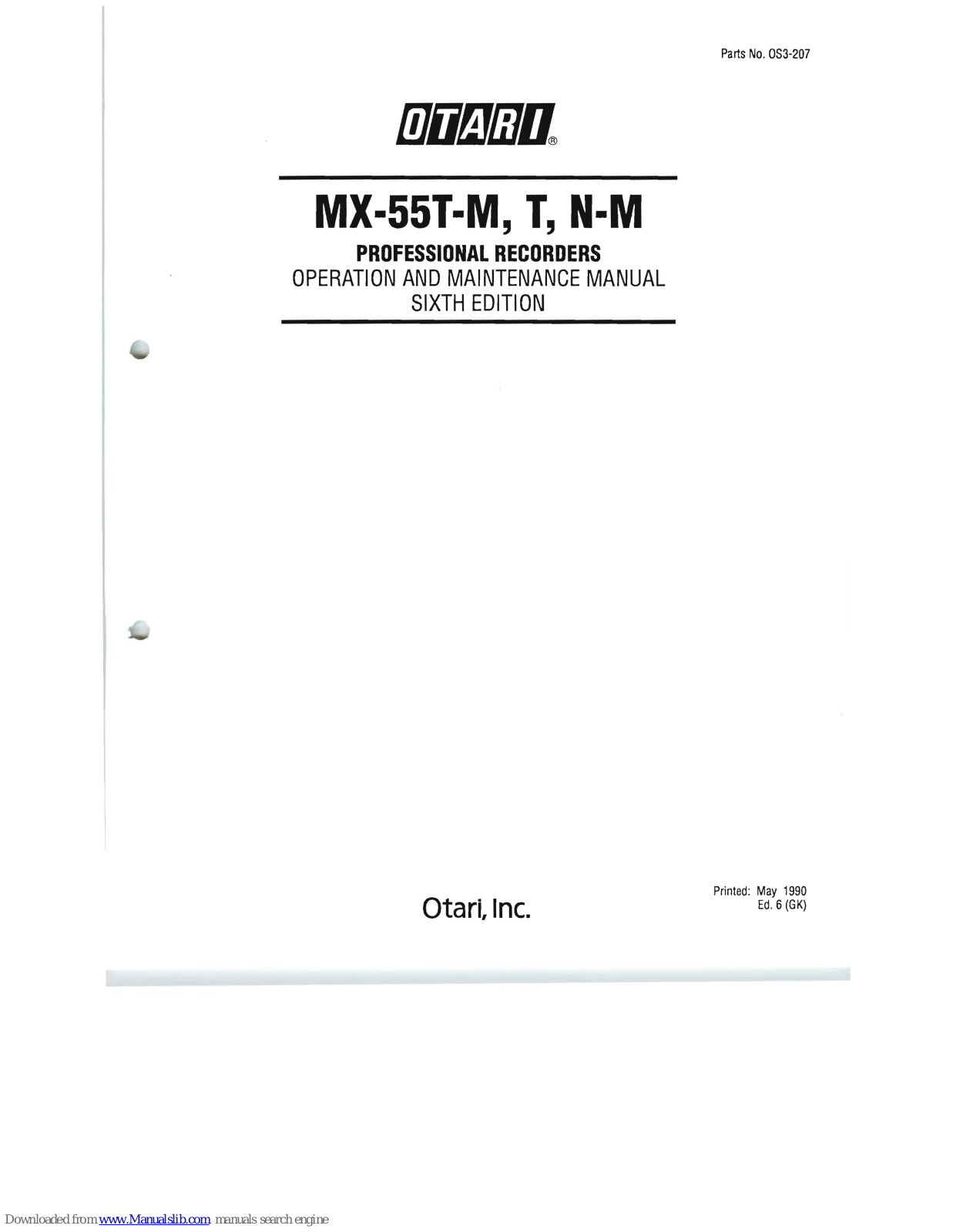 OTARI MX-55T-M, MX-55T-N-M, MX-55T-T Maintenance Manual - ManualMachine.com