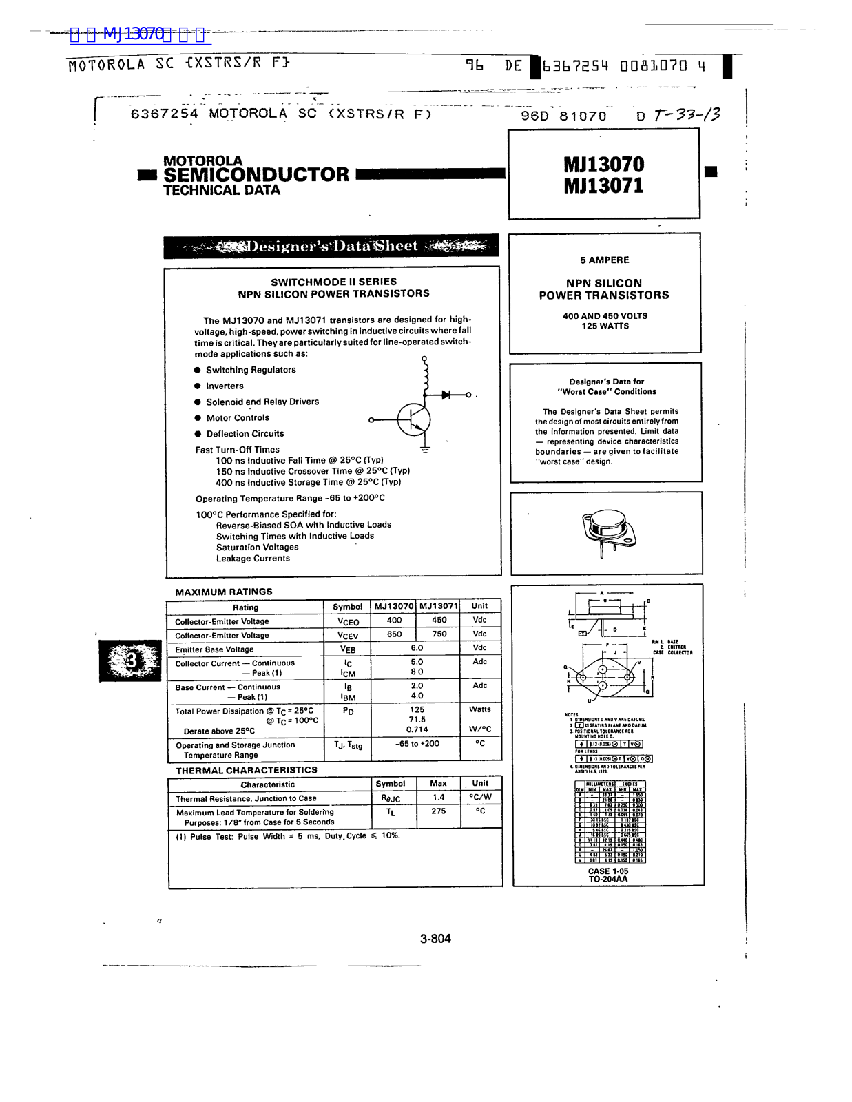 MOTOROLA MJ13070, MJ13071 User Manual