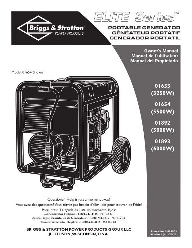 Briggs & Stratton 01654 User Manual