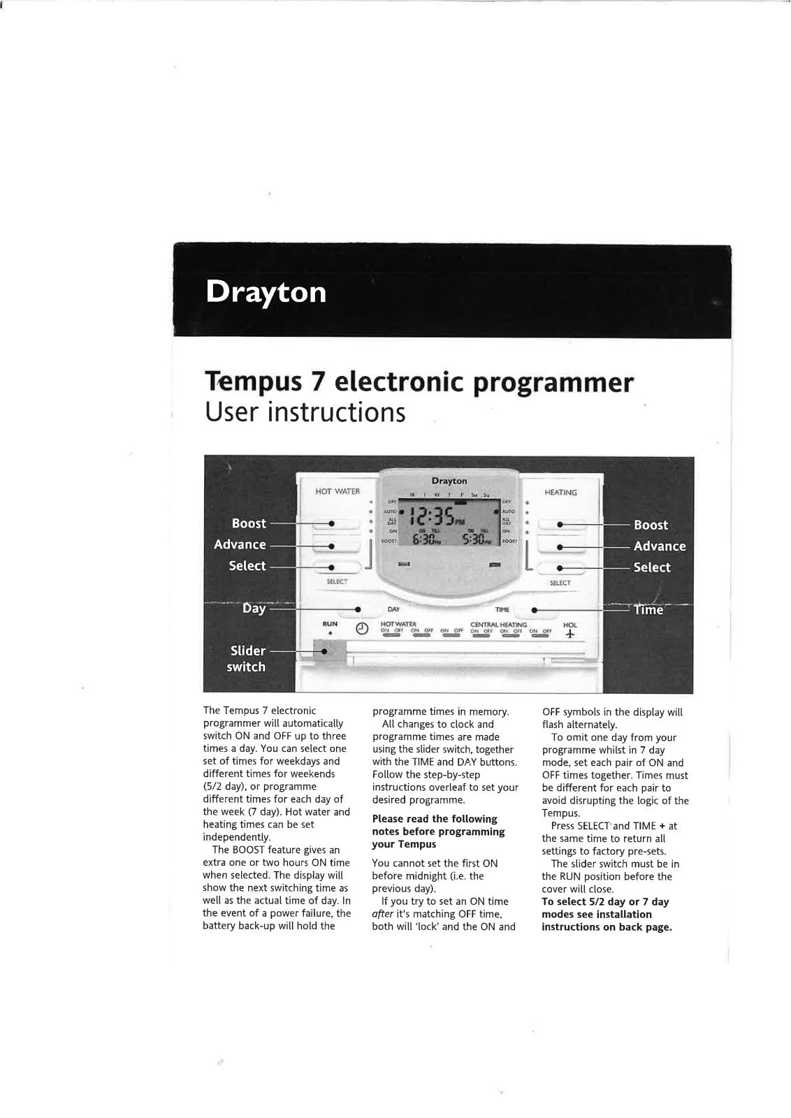 Drayton Tempus 7 User Manual