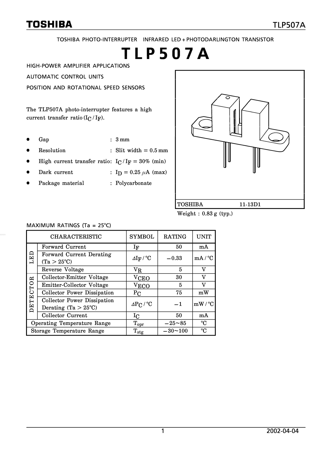 Toshiba TLP 507 A Service Manual