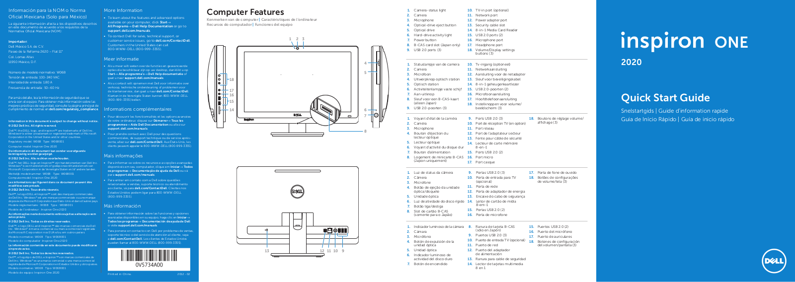 Dell Inspiron One 2020 Windows 7 Quick Start Manual