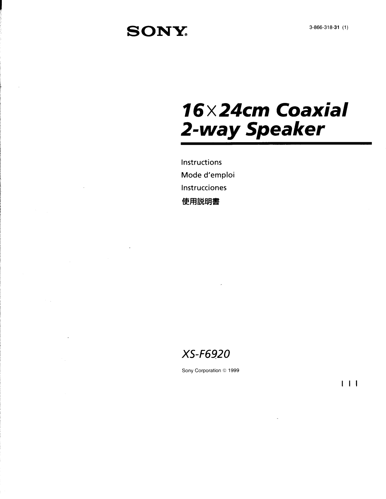 Sony XS-F6920 Instructions  Manual