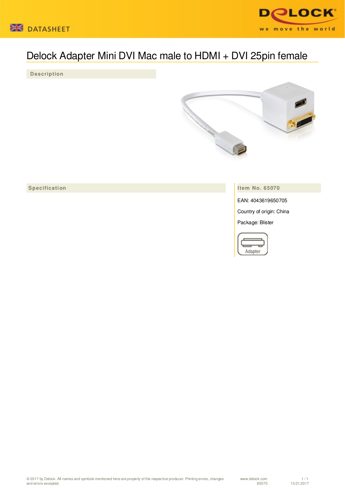 DeLOCK mini DisplayPort-VGA cable 2m User Manual