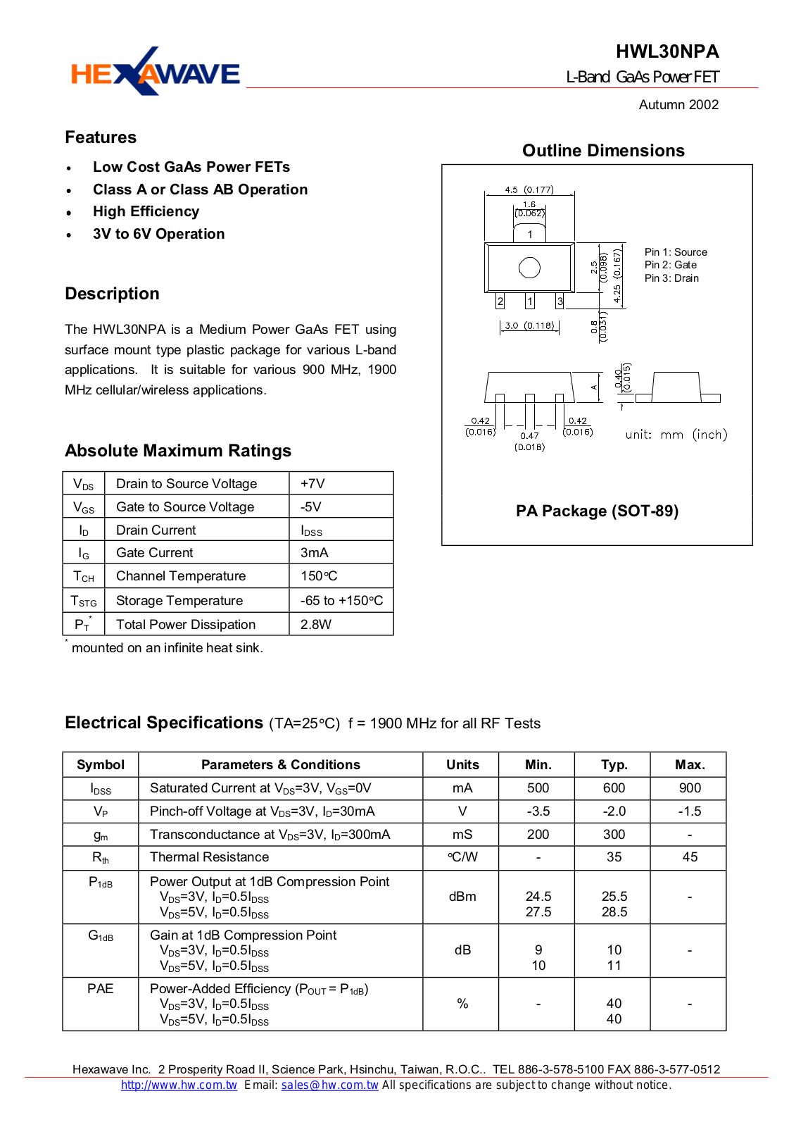 HWTW HWL30NPA Datasheet