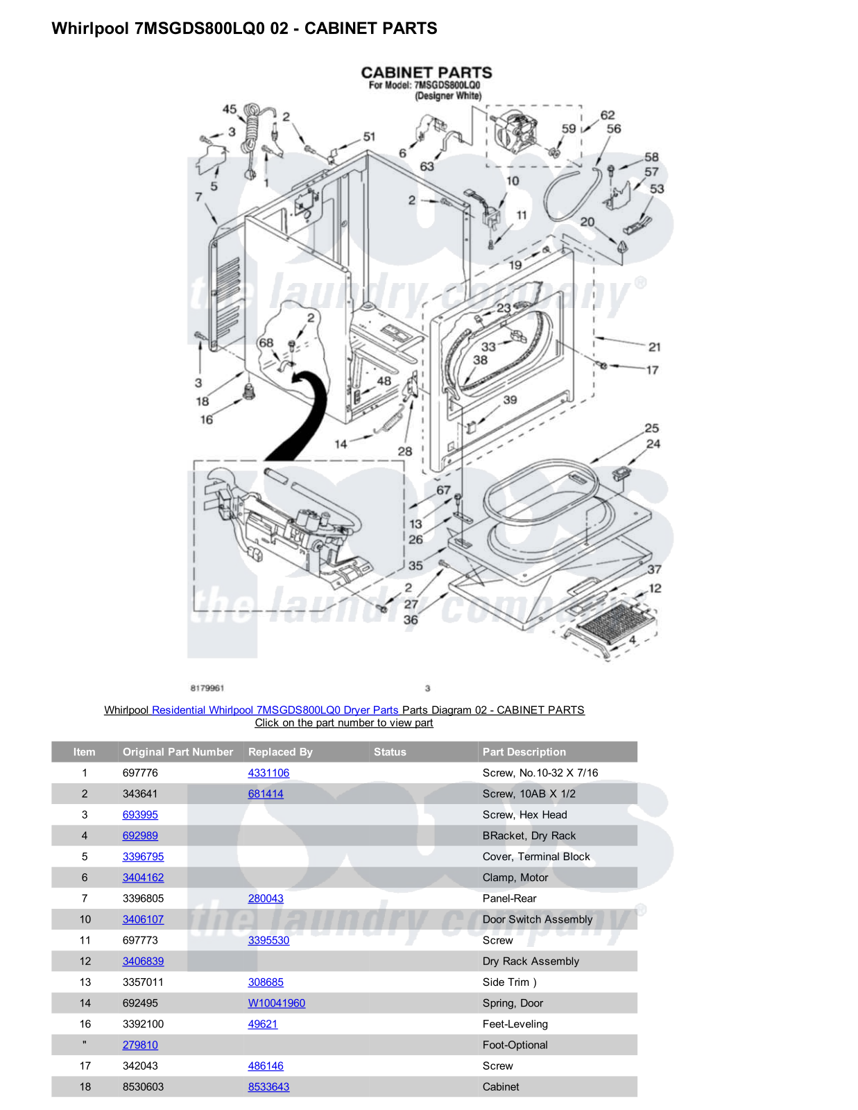 Whirlpool 7MSGDS800LQ0 Parts Diagram