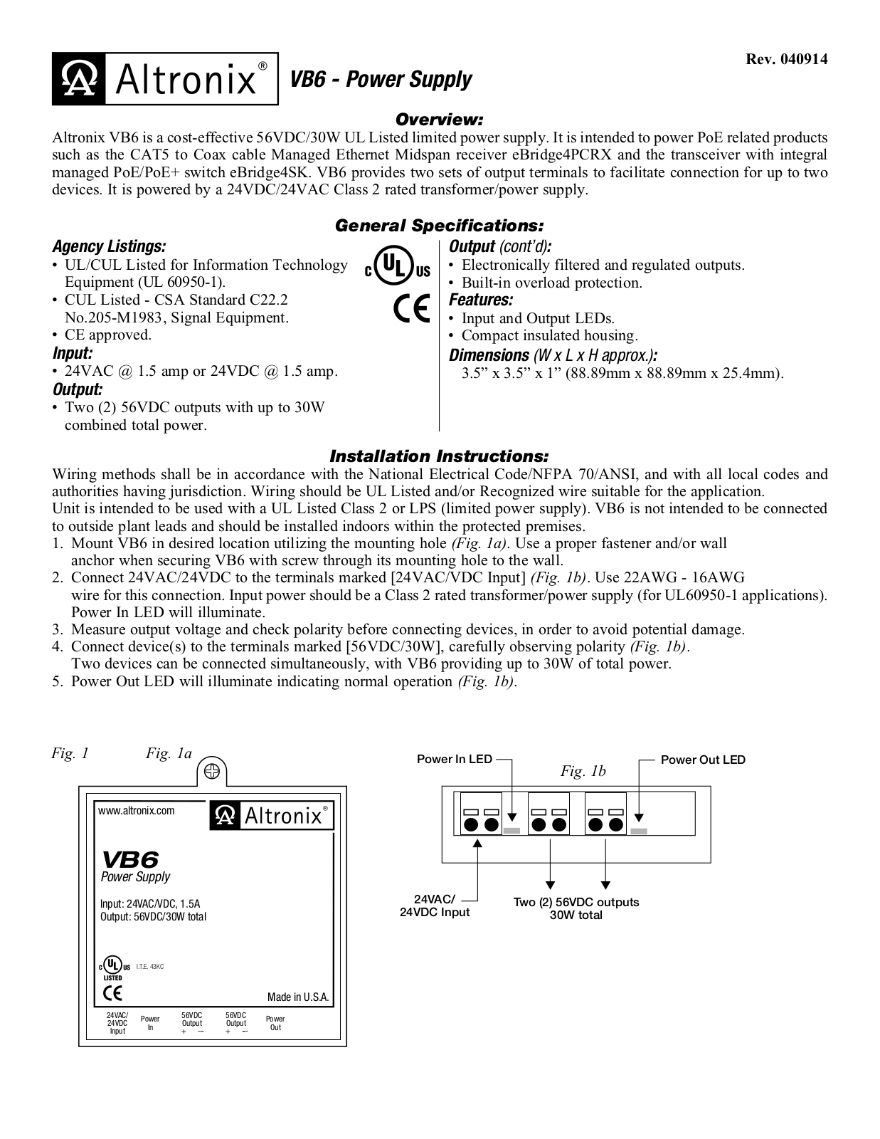 Altronix VB6 User Manual