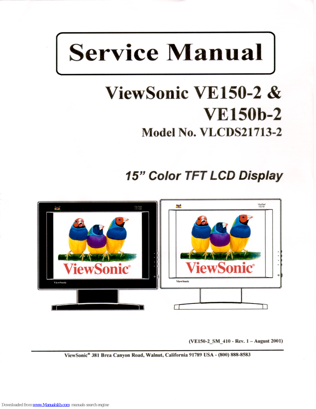 ViewSonic VE150-2, VE150b-2 Service Manual