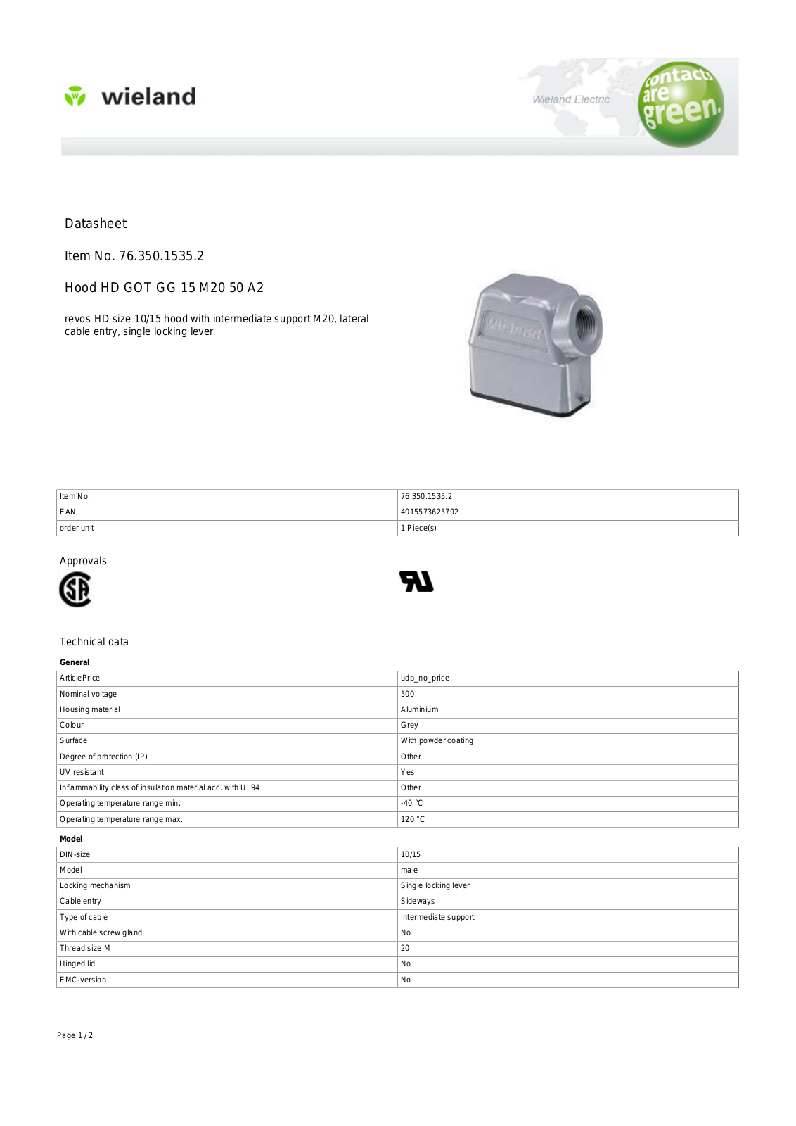 Wieland 76.350.1535.2 Data Sheet