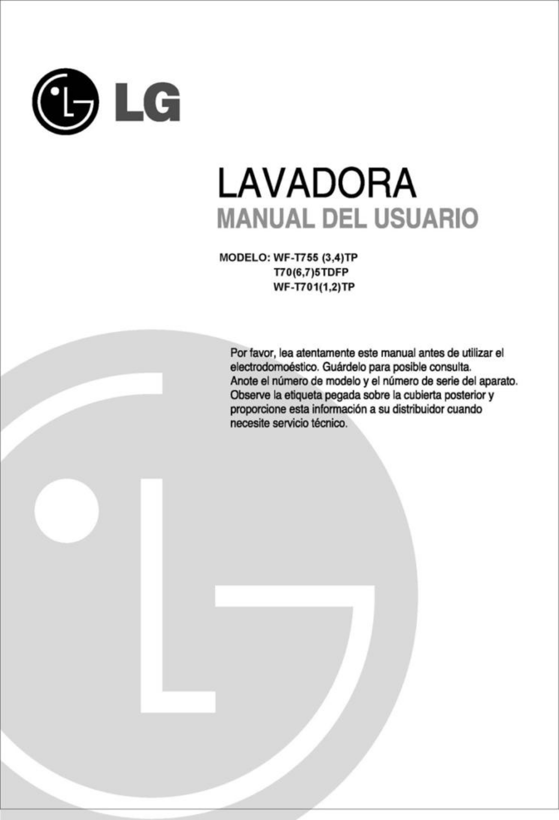 LG WF-T7553TP, WF-T7871TPP, WF-T7554TP Owner's manual