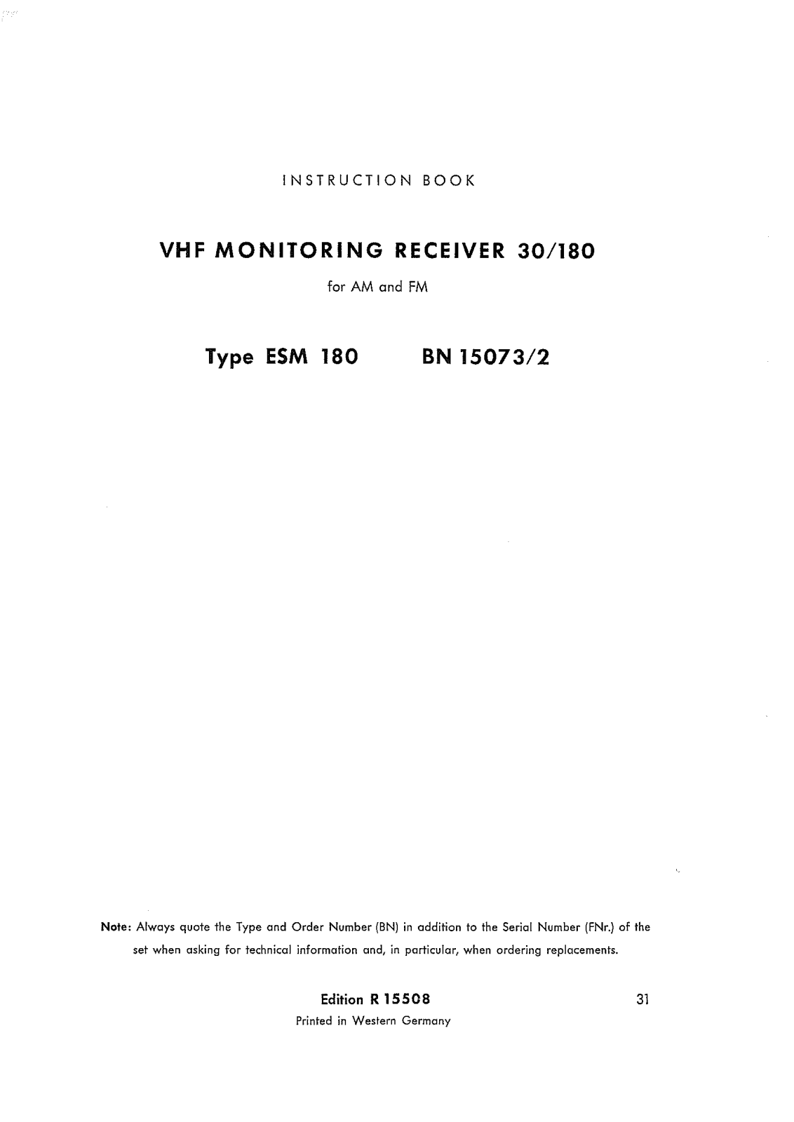 Rohde & Schwarz ESM 180 Service manual