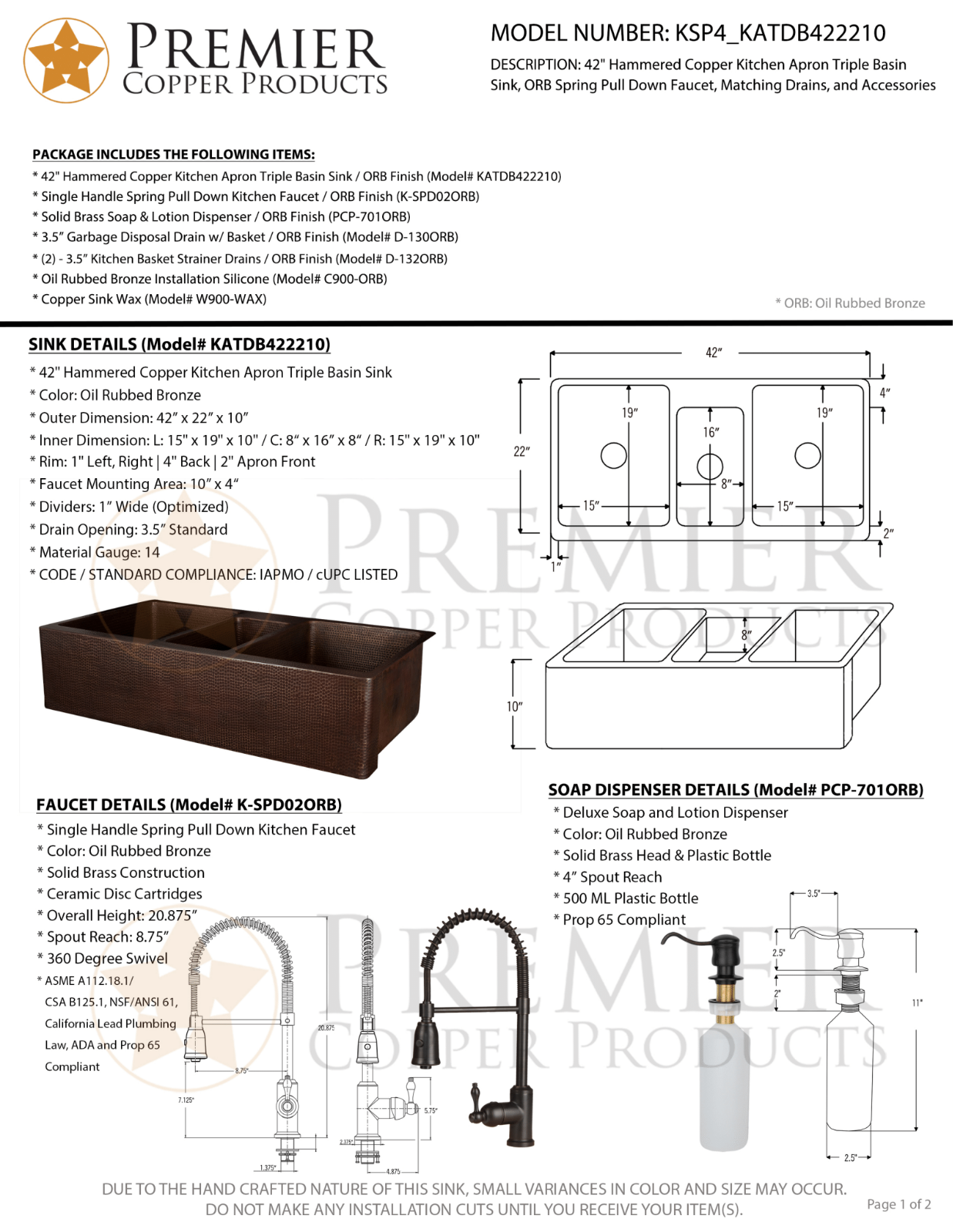 Premier Copper Products IER1677 Specifications - ManualMachine.com