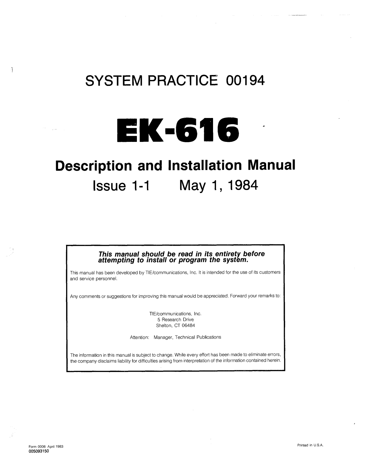 TIE EK616 User Guide