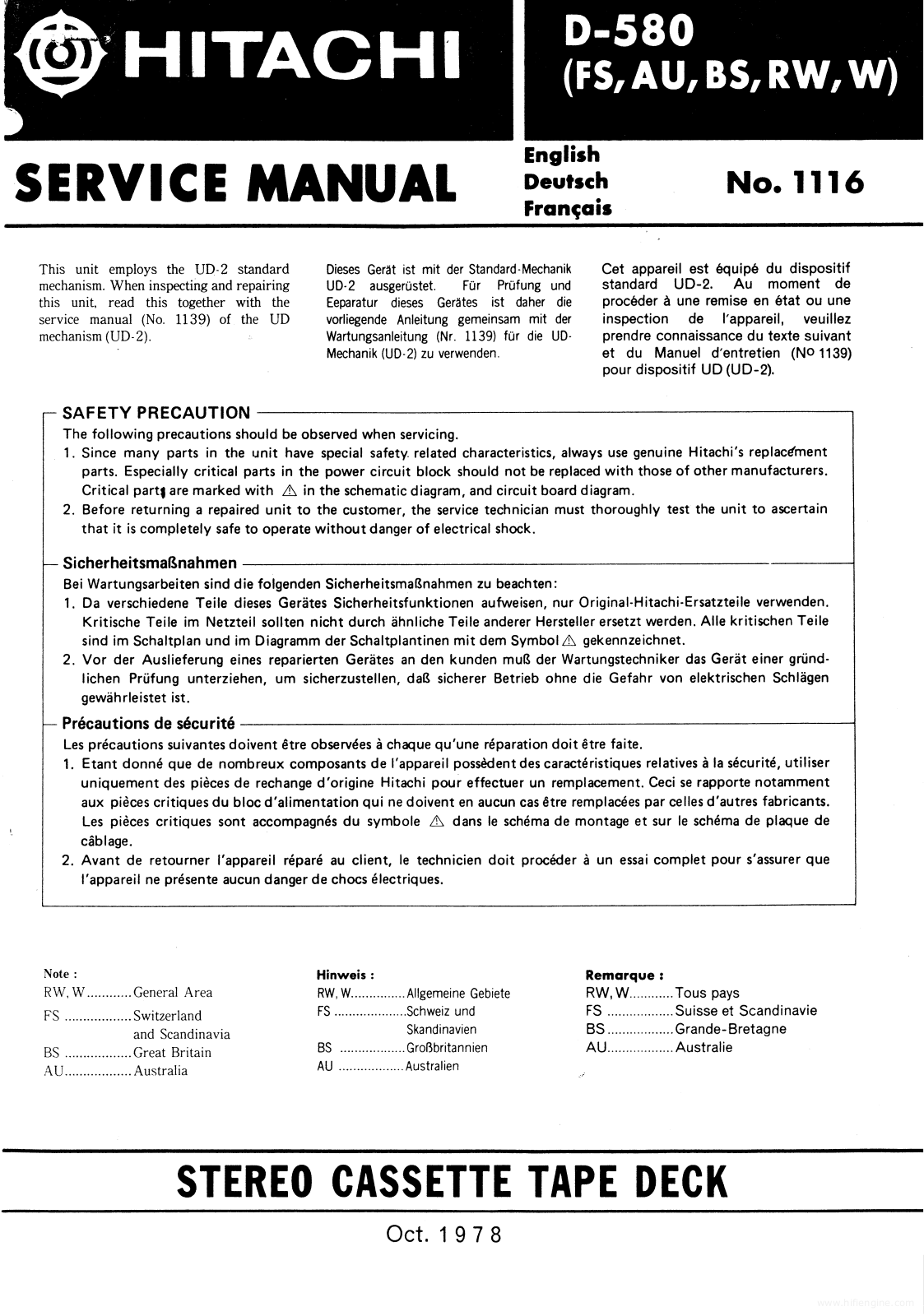 Hitachi d 580 Service Manual