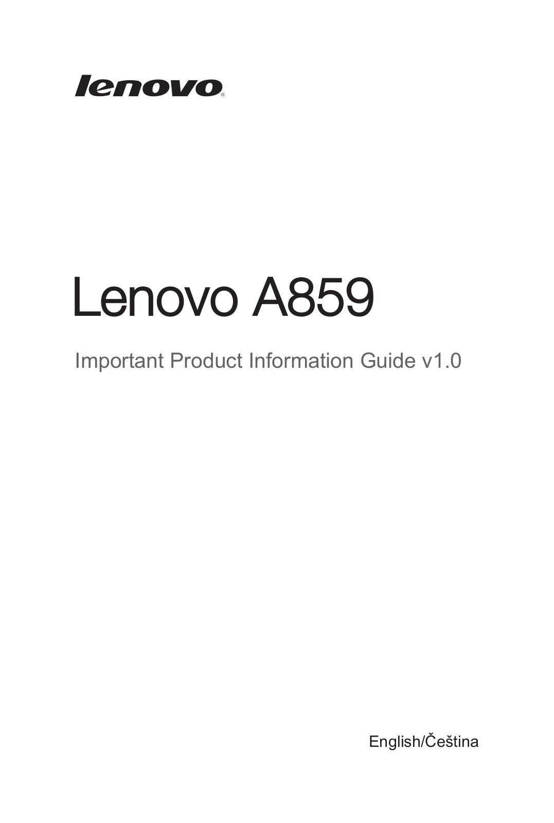 Lenovo A859 Important Product Information Guide