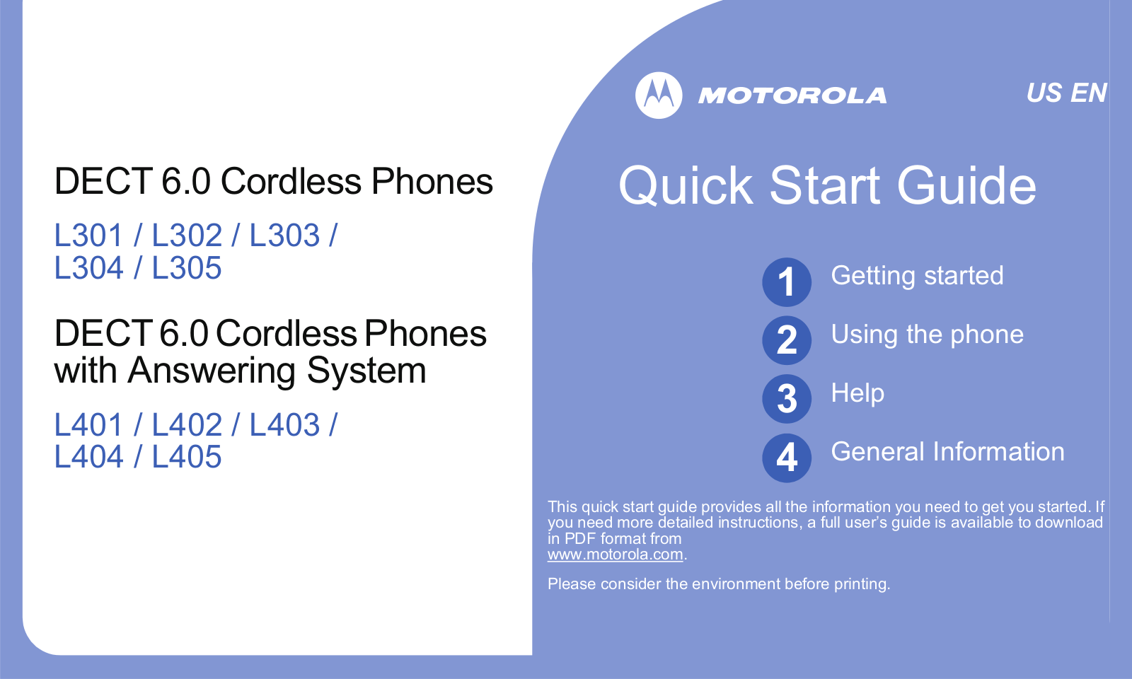 Motorola L301, L302, L303, L304, L305 Quick Start Guide