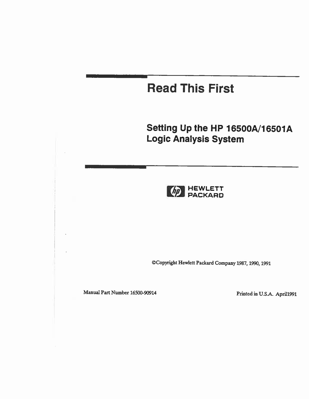 Hewlett-Packard 16501A, 16500A User Manual