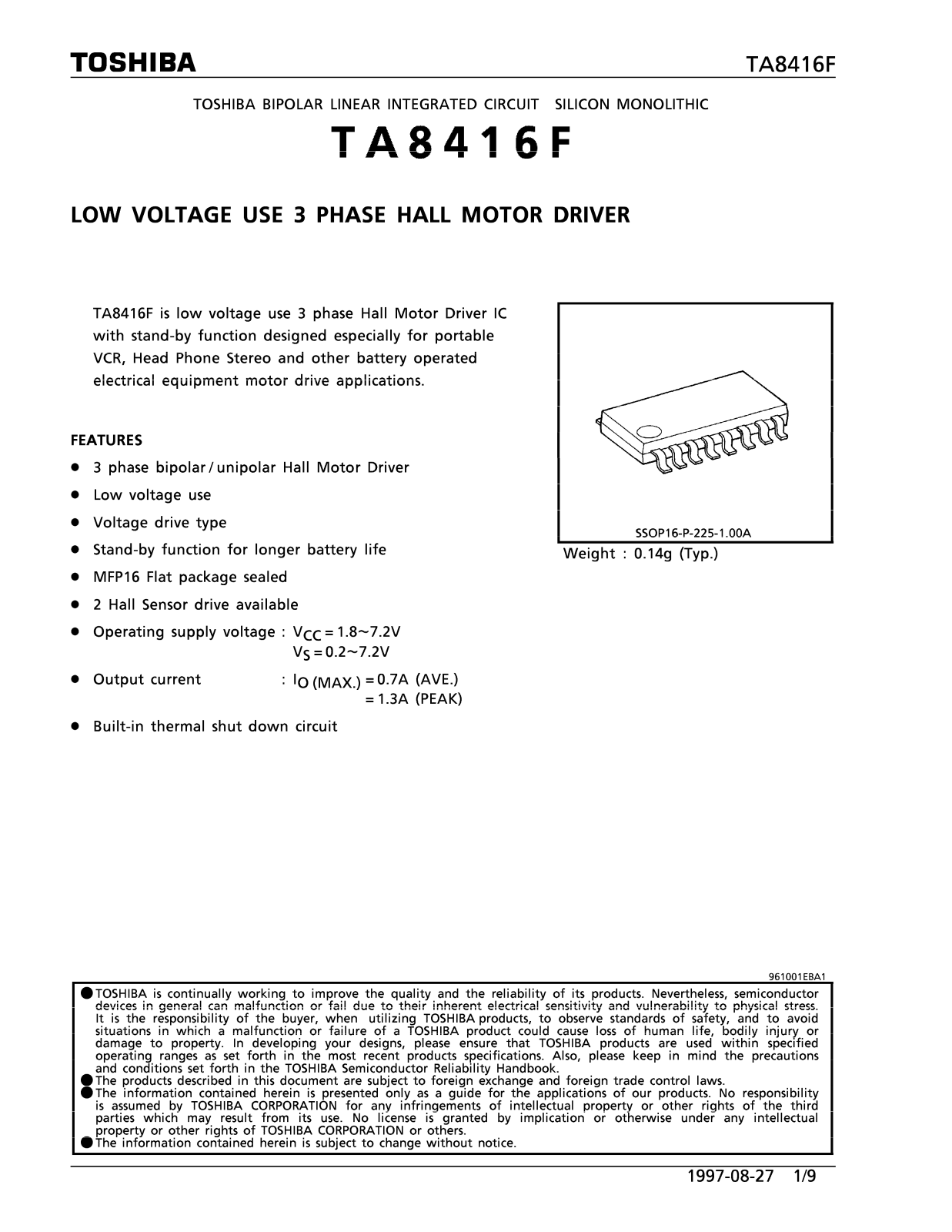 Toshiba TA8416F Datasheet