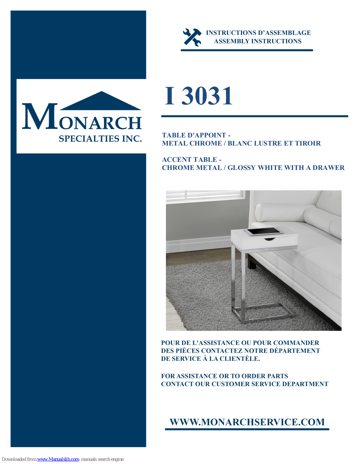 Monarch Specialties I 3031 Assembly Instructions Manual