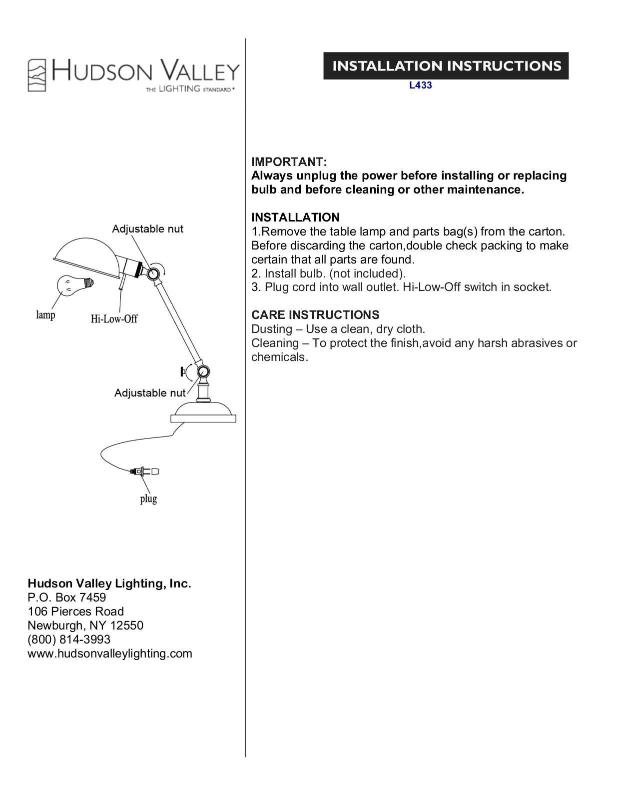 Hudson Valley 433 User Manual