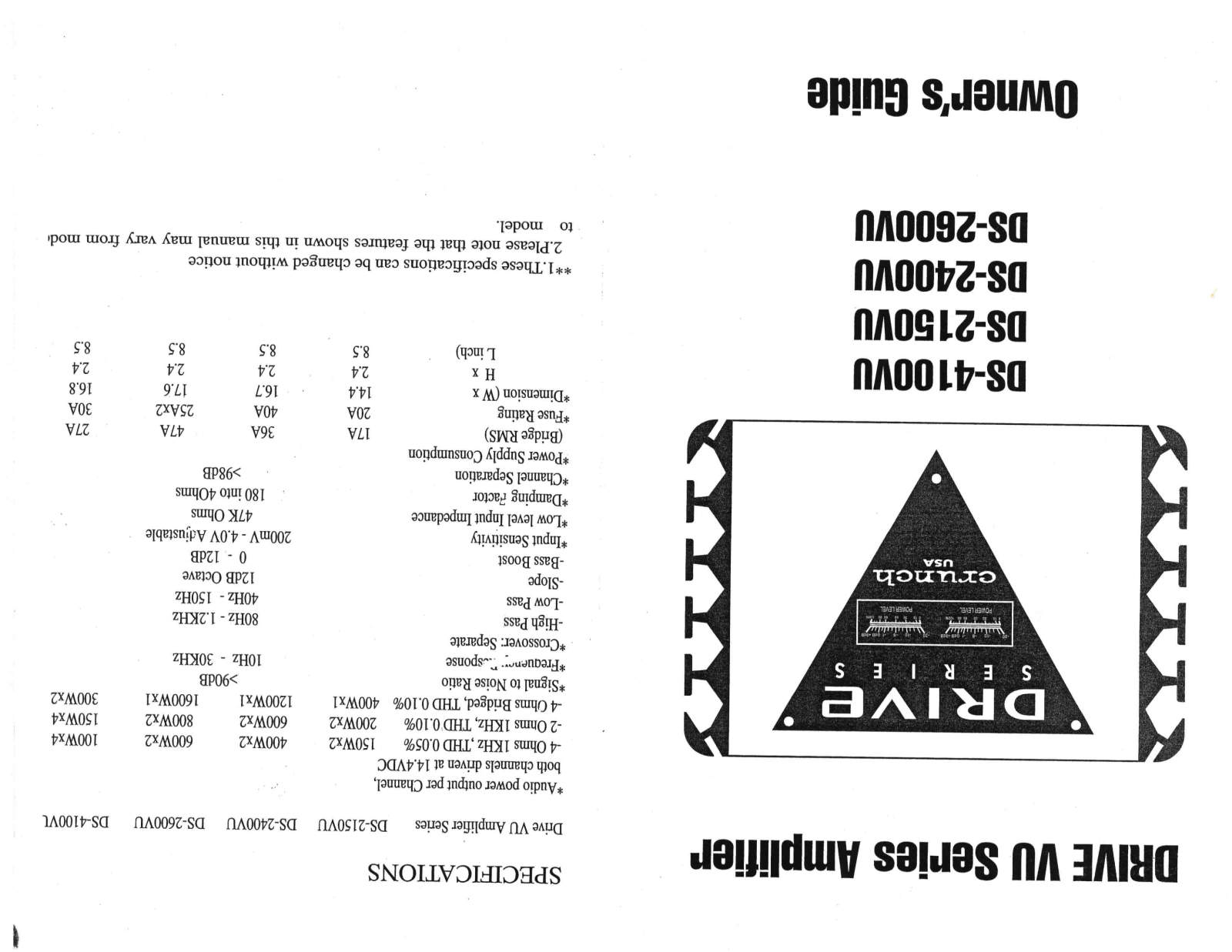 Crunch DS-4100VU, DS2150VU, DS2400VU, DS2600VU Owners Manual