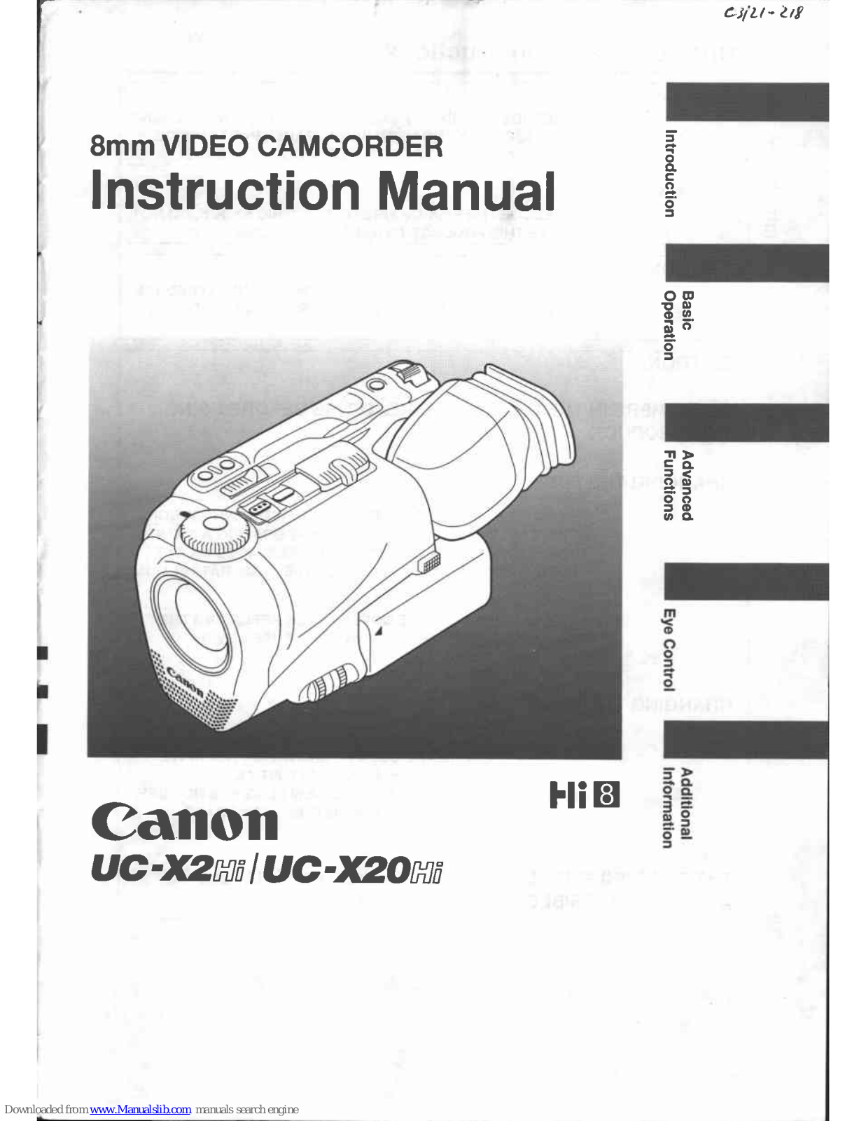 Canon UC-X2 Hi, UC-X20 Hi Instruction Manual