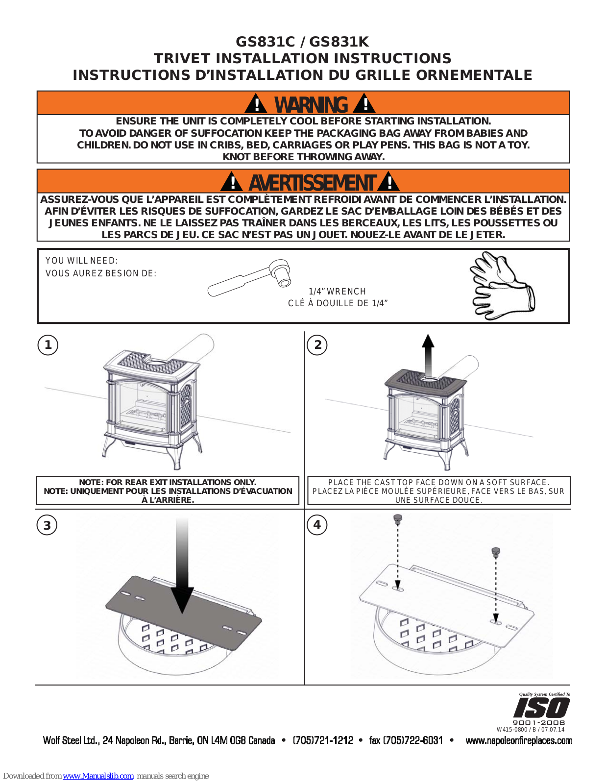 Napoleon GS831C, GS831K Installation Instructions Manual